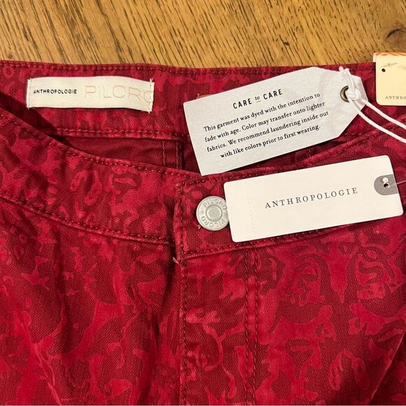 Anthropologie Pilcro Flocked High-Rise Red Denim Leggings Women's Sz. 26 NWT - Picture 9 of 16